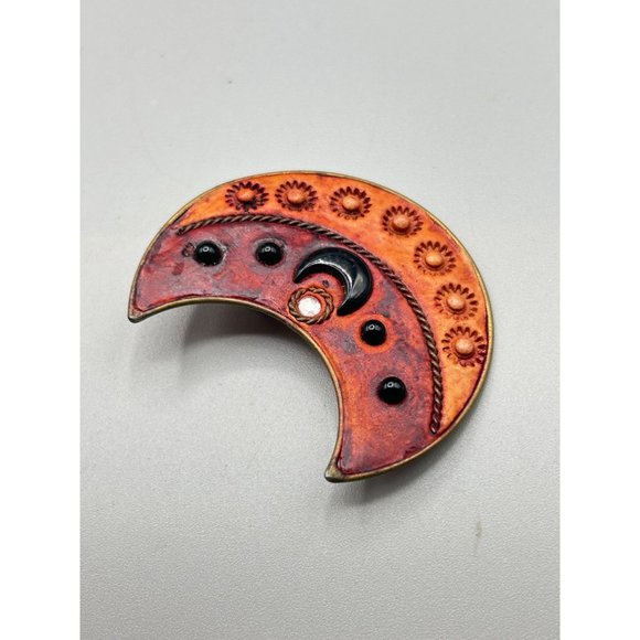 Vintage Handcrafted Moon Brooch Clay & Beads Crescent Moon Whimsical Jewelry - Picture 3 of 7